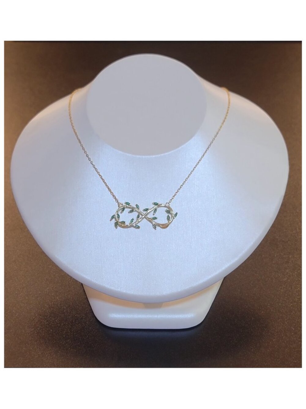 Green CZ Leaf Vine Infinity Necklace 925 Sterling Silver 18K Gold Plated NWT